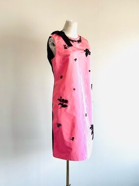 Erdem Pink Sleeveless Shift Dress with Black Floral beaded Appliqué SS 2019